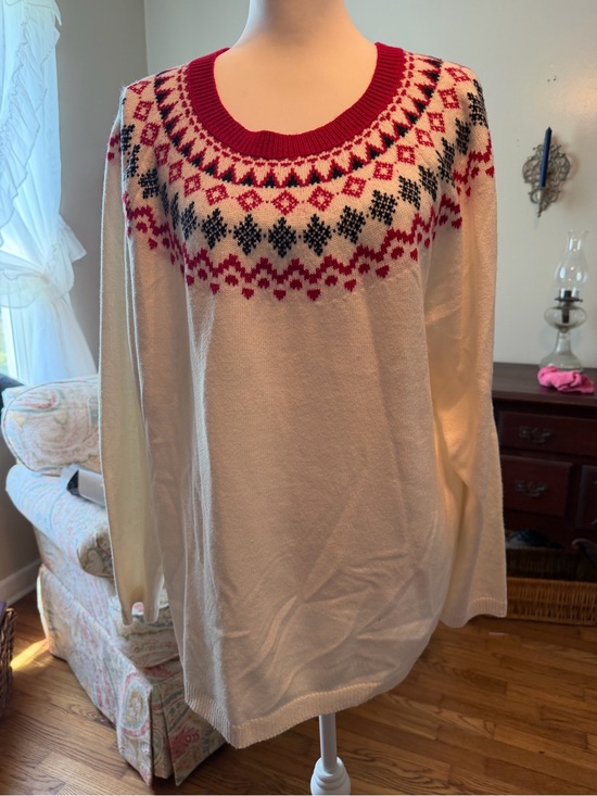 Talbots Other - Talbots Cream Fair Isle Sweater with Red and Black Yoke